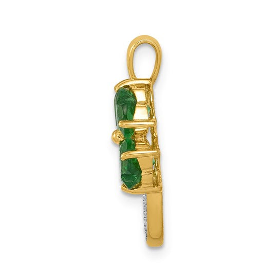 14K Gold Emerald 4 Leaf Clover Pendant